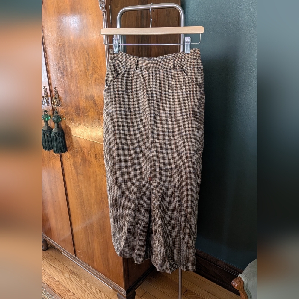 Brown Houndstooth High-Waist Trouser Skirt